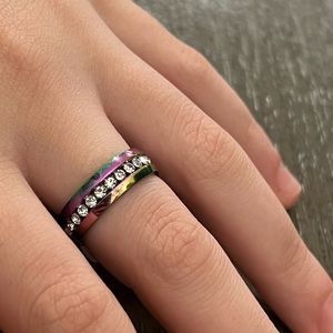 Boutique Rainbow Gold Plated Zircon Stackable Row Ring